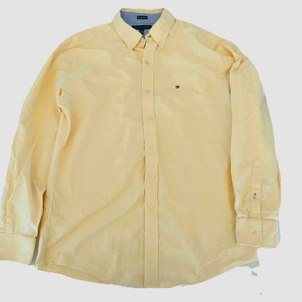 Tommy Hilfiger Oxford Heritage Men's Button Dress Shirt 16 1/2 34-35 Yellow L